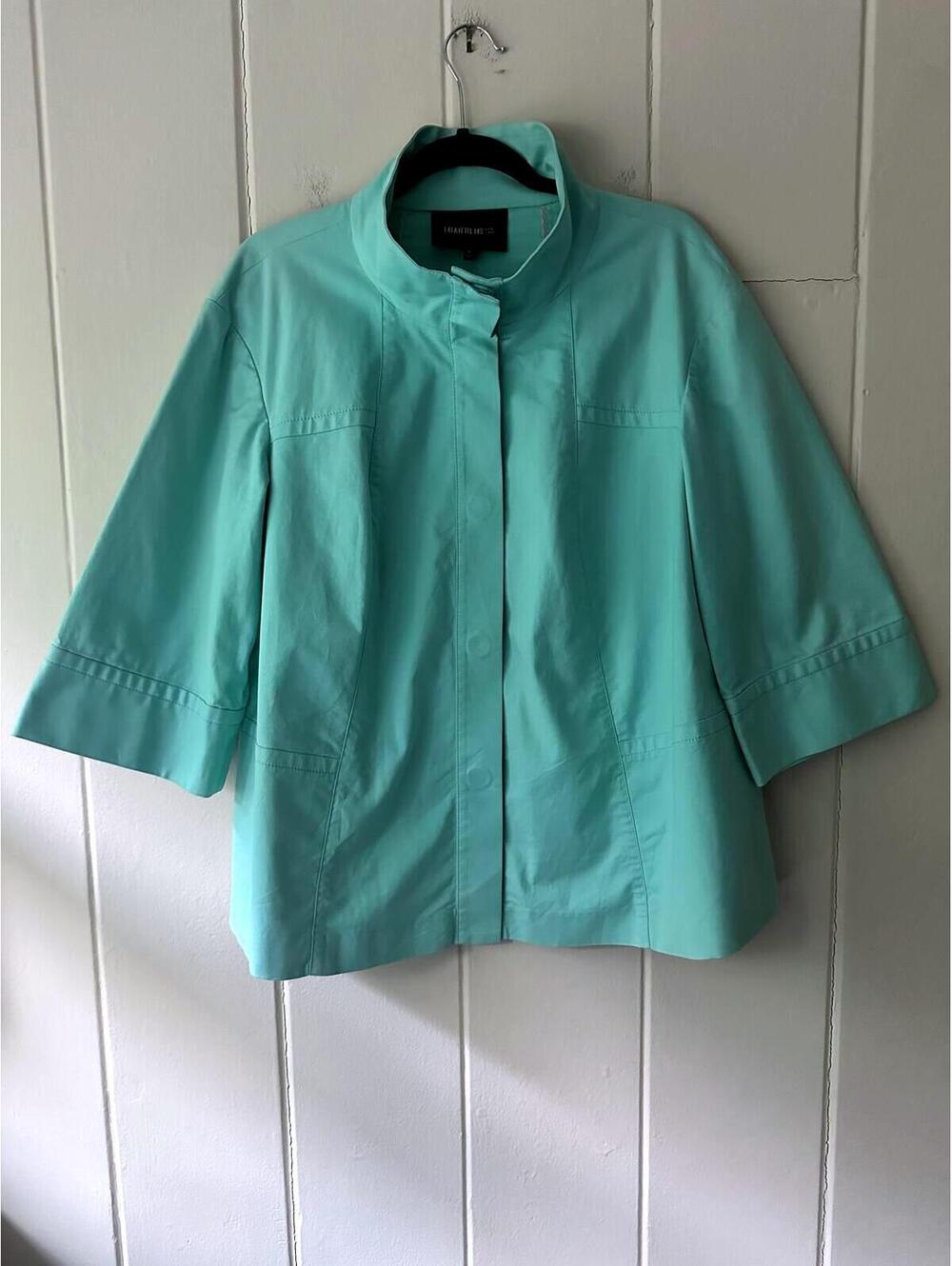 Lafayette 148 New York Tiffany Blue Snap Front 3/4 Sleeve Jacket w Pockets SZ 1X